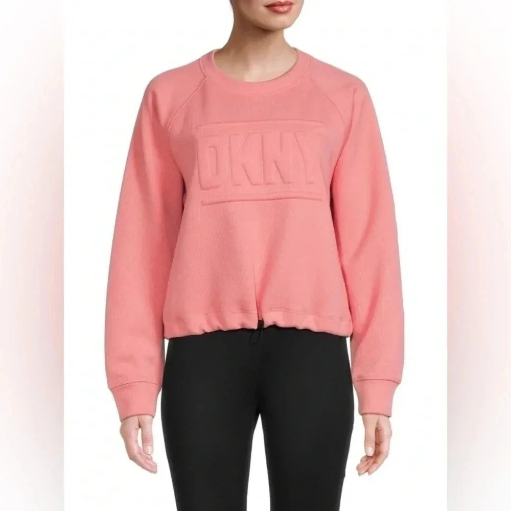 Dkny Embossed Logo Drawstring Cropped Sweatshirt … - image 1